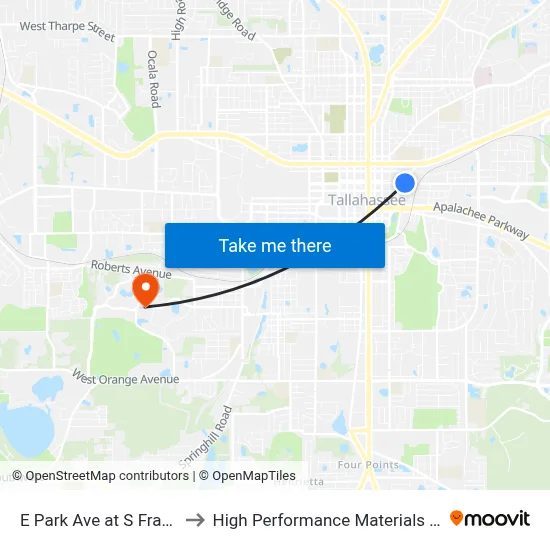 E Park Ave at S Franklin Blvd Wb to High Performance Materials Research Institute map