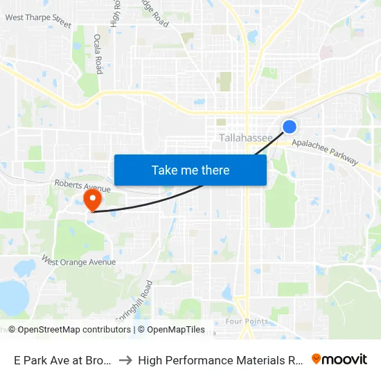 E Park Ave at Broward St Eb to High Performance Materials Research Institute map