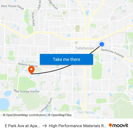E Park Ave at Apartments Eb to High Performance Materials Research Institute map
