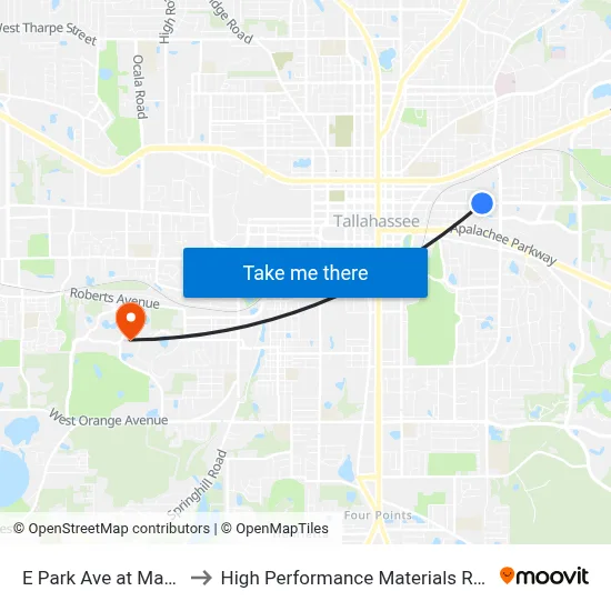 E Park Ave at Marriott Dr Eb to High Performance Materials Research Institute map