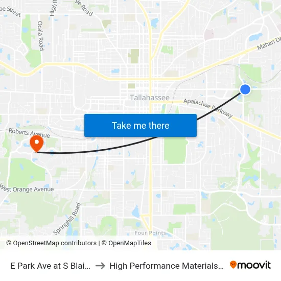 E Park Ave at S Blair Stone Rd Eb to High Performance Materials Research Institute map