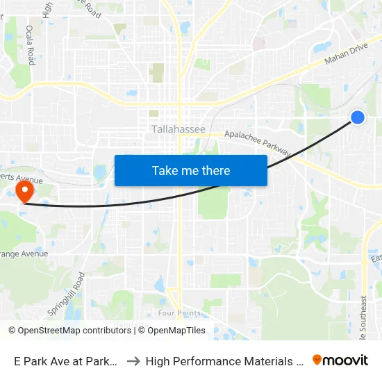E Park Ave at Parkbrook Cir Wb to High Performance Materials Research Institute map