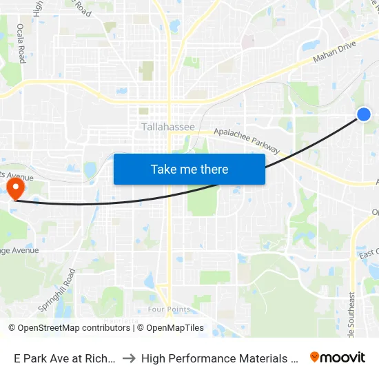 E Park Ave at Richview Rd Wb to High Performance Materials Research Institute map
