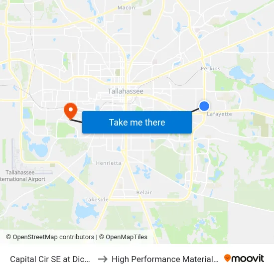Capital Cir SE at Dick Wilson Blvd Sb to High Performance Materials Research Institute map