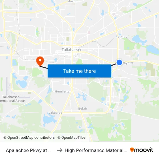 Apalachee Pkwy at Capital Cir SE Eb to High Performance Materials Research Institute map