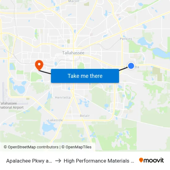 Apalachee Pkwy at Idlewild Dr to High Performance Materials Research Institute map