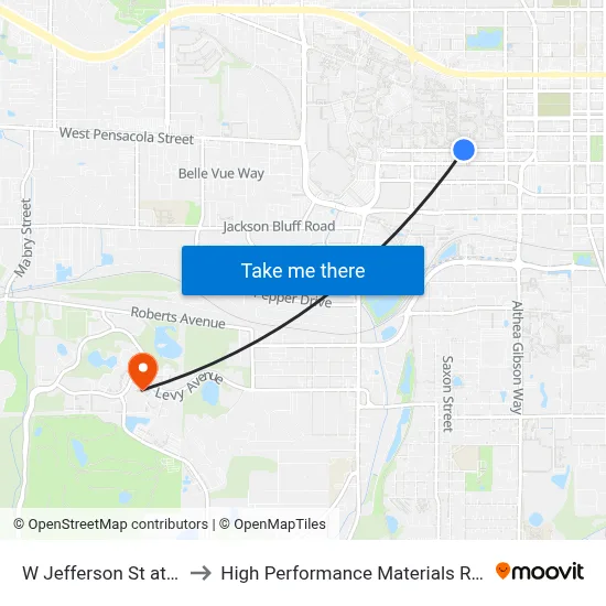 W Jefferson St at Gray St Eb to High Performance Materials Research Institute map