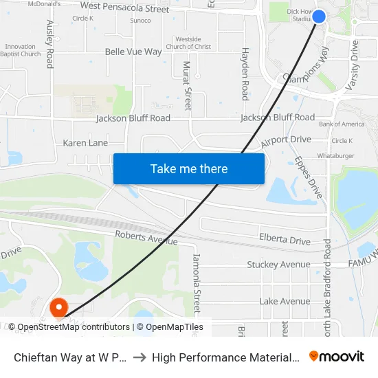 Chieftan Way at W Pensacola St Sb to High Performance Materials Research Institute map