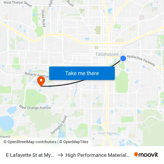 E Lafayette St at Myers Park Dr Wb to High Performance Materials Research Institute map