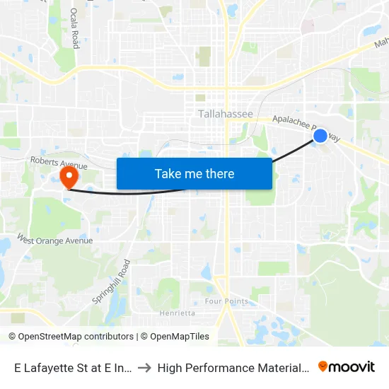 E Lafayette St at E Indianhead Dr Eb to High Performance Materials Research Institute map