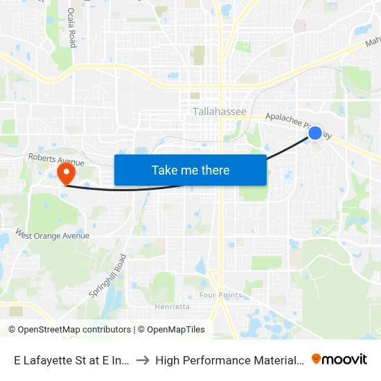 E Lafayette St at E Indianhead Dr Wb to High Performance Materials Research Institute map