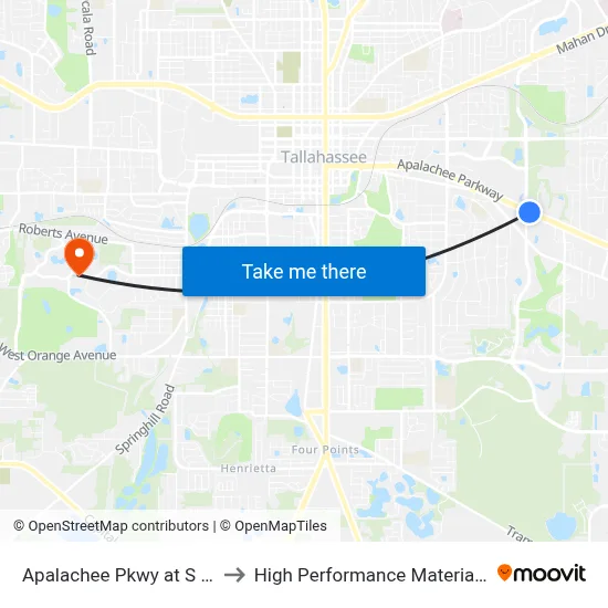 Apalachee Pkwy at S Blair Stone Rd Eb to High Performance Materials Research Institute map