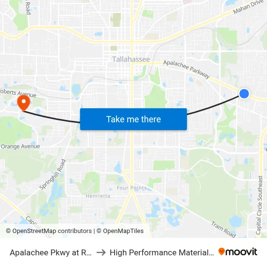 Apalachee Pkwy at Richardson Rd Eb to High Performance Materials Research Institute map