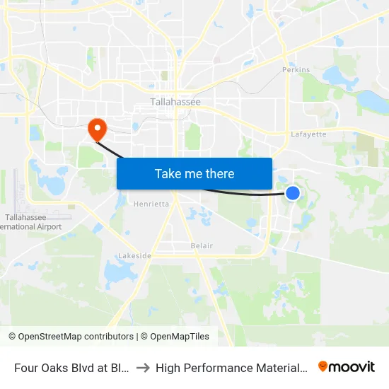 Four Oaks Blvd at Blairstone Rd Nb to High Performance Materials Research Institute map