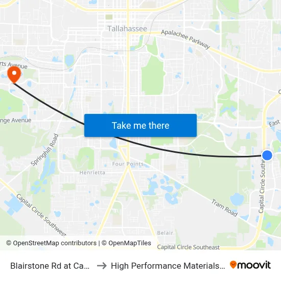 Blairstone Rd at Capital Cir SE Wb to High Performance Materials Research Institute map
