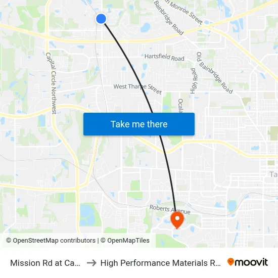 Mission Rd at Cayuga Ct Sb to High Performance Materials Research Institute map