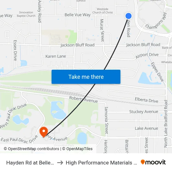Hayden Rd at Belle Vue Way Nb to High Performance Materials Research Institute map