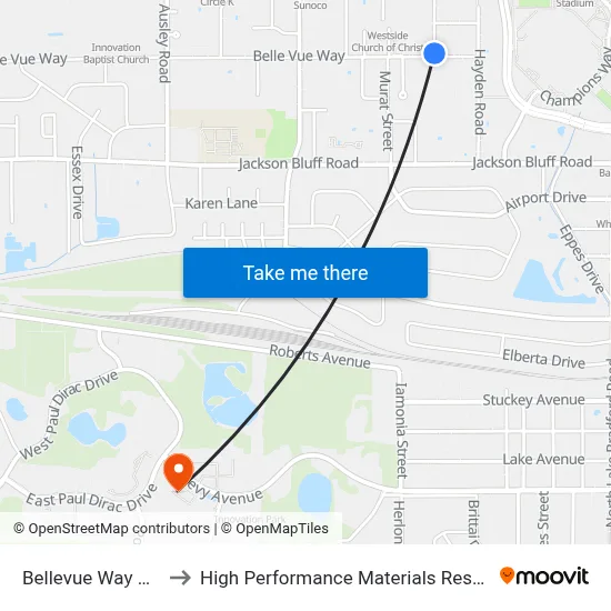 Bellevue Way Rivoli Rd to High Performance Materials Research Institute map