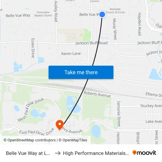 Belle Vue Way at Lovelace Dr Wb to High Performance Materials Research Institute map
