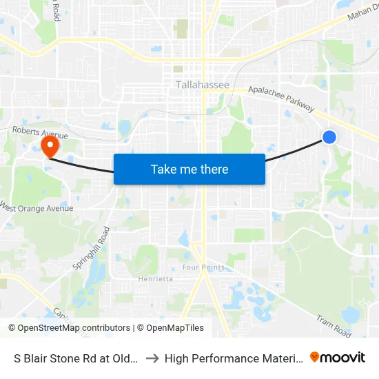 S Blair Stone Rd at Old St Augustine Rd Nb to High Performance Materials Research Institute map