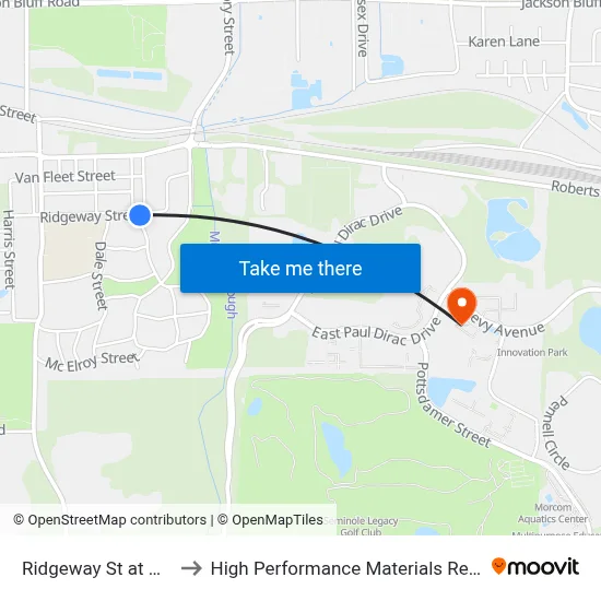 Ridgeway St at Kelly St Eb to High Performance Materials Research Institute map