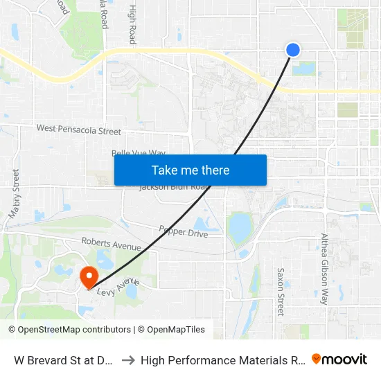 W Brevard St at Dewey St Wb to High Performance Materials Research Institute map