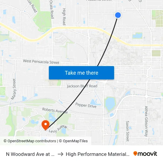 N Woodward Ave at Delaware St Nb to High Performance Materials Research Institute map