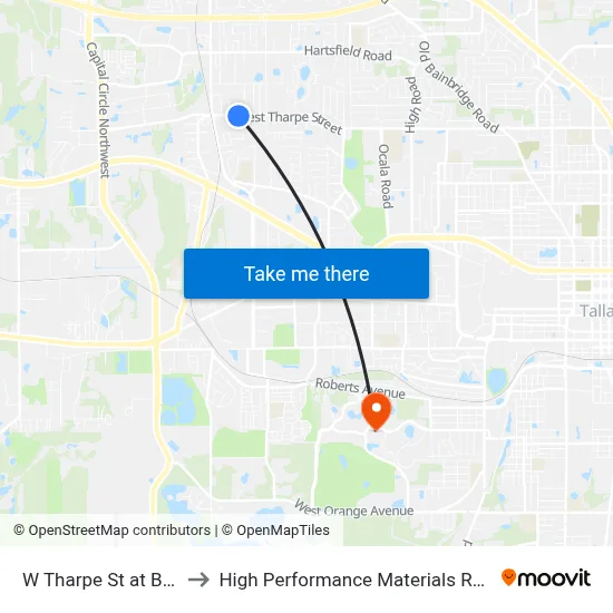 W Tharpe St at Burns Dr Eb to High Performance Materials Research Institute map