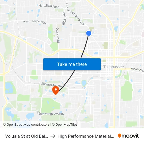 Volusia St at Old Bainbridge Rd Wb to High Performance Materials Research Institute map