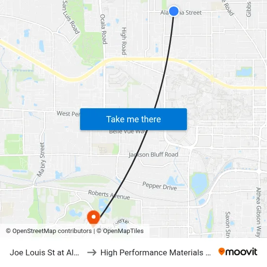 Joe Louis St at Alabama St Sb to High Performance Materials Research Institute map
