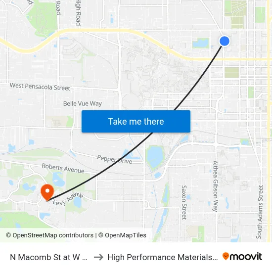 N Macomb St at W Carolina St Nb to High Performance Materials Research Institute map