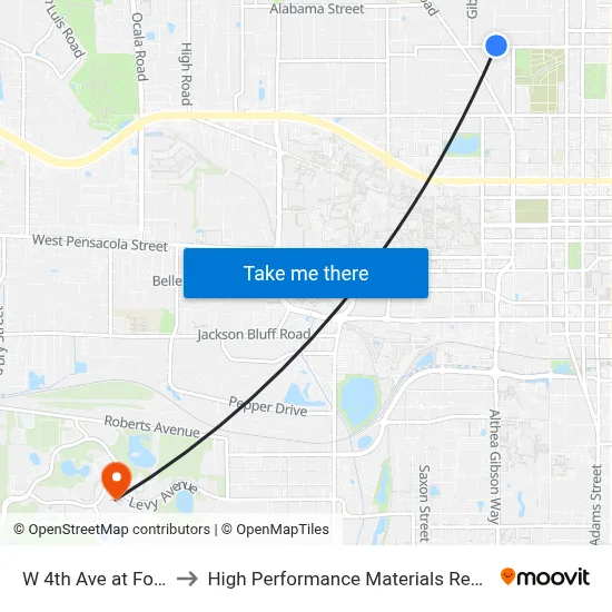 W 4th Ave at Ford St Wb to High Performance Materials Research Institute map
