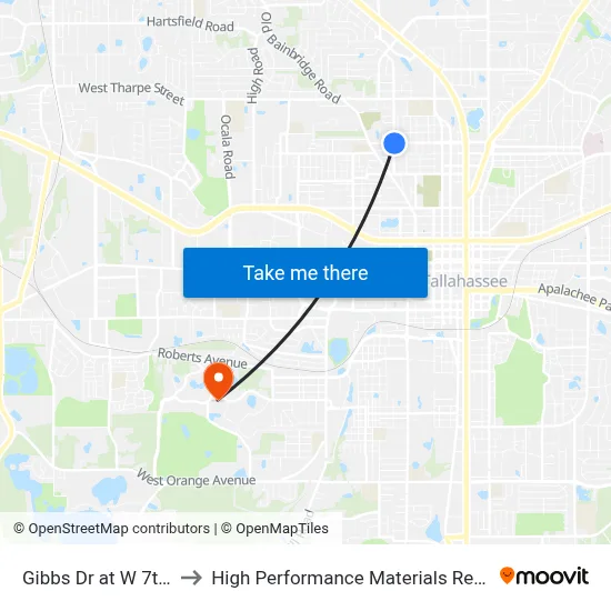 Gibbs Dr at W 7th Ave Nb to High Performance Materials Research Institute map