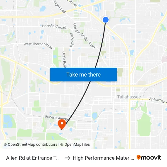 Allen Rd at Entrance To Tallahassee Centre to High Performance Materials Research Institute map