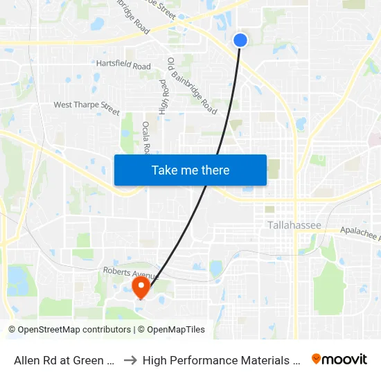 Allen Rd at Green Acorn Ln Sb to High Performance Materials Research Institute map