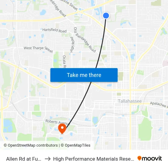 Allen Rd at Fulton Rd to High Performance Materials Research Institute map