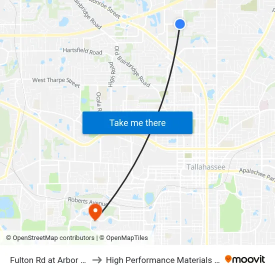 Fulton Rd at Arbor Station Ln Eb to High Performance Materials Research Institute map