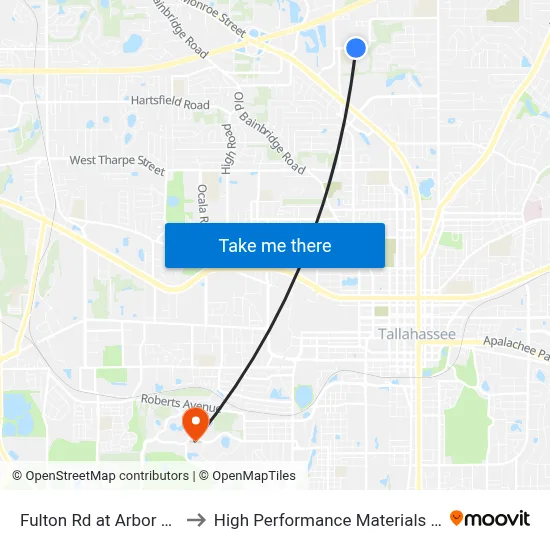 Fulton Rd at Arbor Station Ln Wb to High Performance Materials Research Institute map