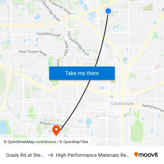 Grady Rd at Steele Dr Sb to High Performance Materials Research Institute map