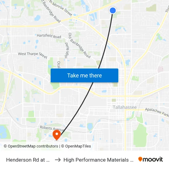 Henderson Rd at Grady Rd Wb to High Performance Materials Research Institute map