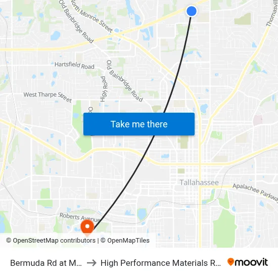 Bermuda Rd at Midblock Eb to High Performance Materials Research Institute map