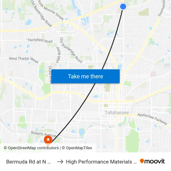 Bermuda Rd at N Meridian St Eb to High Performance Materials Research Institute map