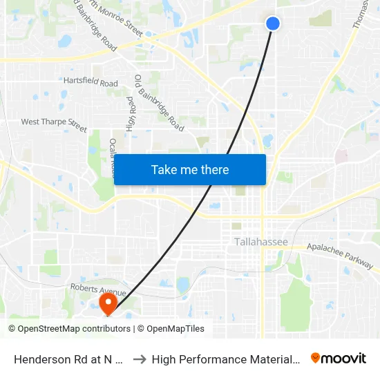 Henderson Rd at N Meridian St Wb to High Performance Materials Research Institute map
