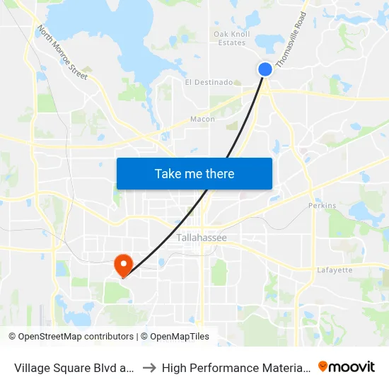 Village Square Blvd at Maclay Blvd Wb to High Performance Materials Research Institute map