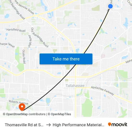 Thomasville Rd at Sandhurst Dr Sb to High Performance Materials Research Institute map