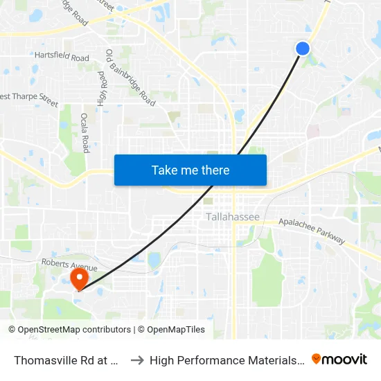 Thomasville Rd at Gardenia Dr Sb to High Performance Materials Research Institute map