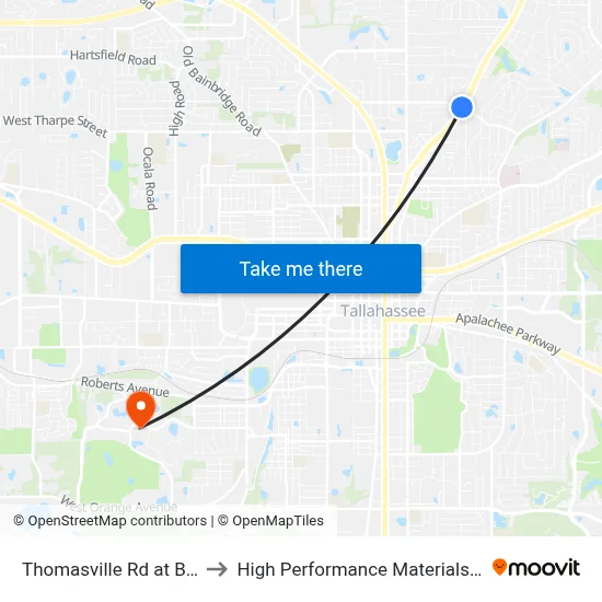 Thomasville Rd at Bradford Rd Sb to High Performance Materials Research Institute map