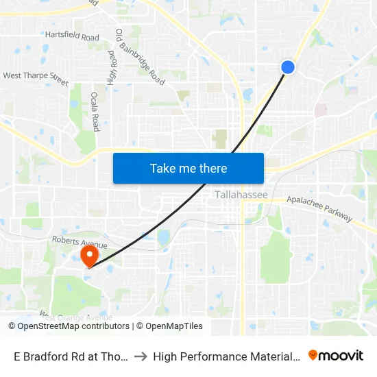 E Bradford Rd at Thomasville Rd Wb to High Performance Materials Research Institute map