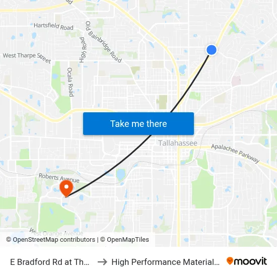 E Bradford Rd at Thomasville Rd Eb to High Performance Materials Research Institute map