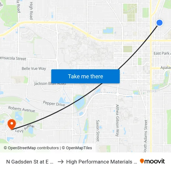 N Gadsden St at E Brevard St Nb to High Performance Materials Research Institute map